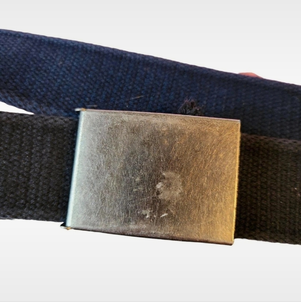 Vintage faded black Canvas woven Ratchet Slider Military gold brass Belt XXL - Picture 6 of 8